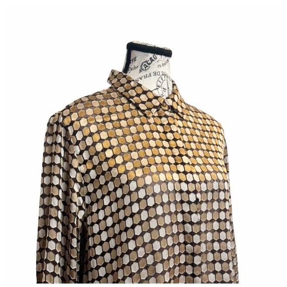 Chico's Women's Geometric Button-Down Shirt. Brown, Black, Gold. Size 1 - Picture 6 of 13
